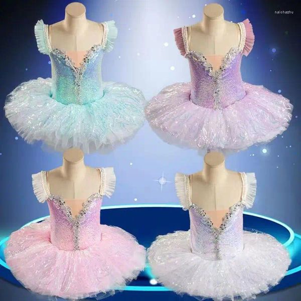 Etapa desgaste ballet tutu para niñas niños bailarina fiesta trajes de baile brillante lentejuelas tul princesa vestido