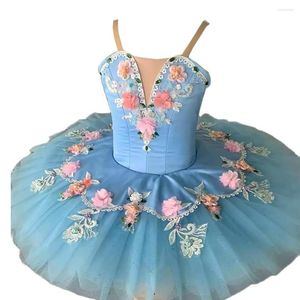 Desgaste de la etapa Ballet Tutu Sky Blue Professional para niñas Pancake Niño Niños Adulto Mujeres Leotardo Bailarina Trajes de baile