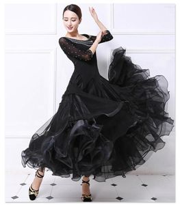 Stage Wear Ballroom Competition Dance Dress Women Tango Flamenco Dancing Kostuum Hoge kwaliteit Black Middle Sleeve Waltz Outfits