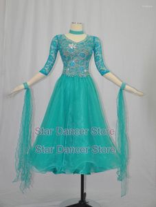 Stage Wear Concours de salle de bal Robes de danse Femmes 2023 Design Green Standard Jupe Adulte Waltz Robe de danse
