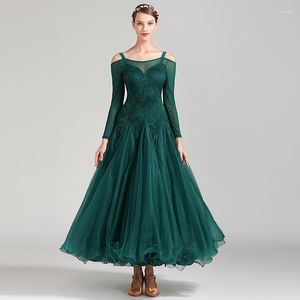 Stage Wear Ballroom Dance Competition Robes Pour Femmes Standard Waltz Performance Vêtements Dames Tango Foxtrot Robe Verte DC3560