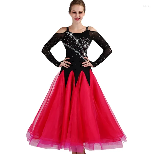 Etapa desgaste salón de baile vestidos de competición de alta calidad de manga larga falda flamenca vestido de mujer Q083