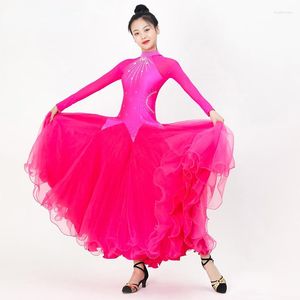 Stage Wear Ballroom Dance Dress Standard Rok Competities Kostuums Uitvoeren Aangepaste volwassen rode geborduurd