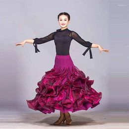 Stage Wear Ballroom Dance Dress Women/Ladies Moderne meerlagige rok Professionele flamenco -competitie Latin Waltz Tango Suit PY281