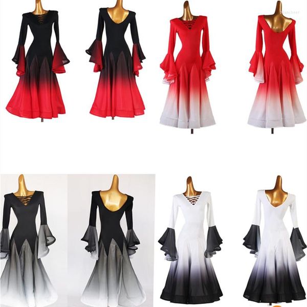 Vêtements de scène robes de danse de salon jupe de danse Foxtrot femmes robe de valse dégradé ColorMQ250