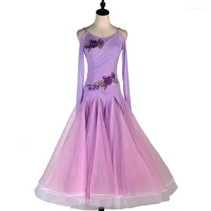 Stage Wear Robes de danse de salon à manches longues Foxtrot Dancing Jupe Femmes Waltz Robe MQ117 Lilas Bleu Marine Rouge