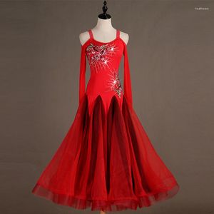 Stage Wear Ballroom Dance -jurken Lange mouw Foxtrot Dancing Rok Women Waltz Dress Mq116 Red