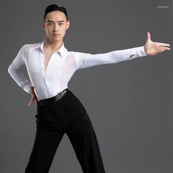 Vêtements de scène danse de salon chemise hommes Costume de Performance maille vêtements de danse modernes tenue de valse vêtements de pratique latine