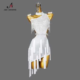 Stage Wear Ballroom Jurk Dance Fringed Rok Competitie Latin Women Party Line Clothing Stage Performance Outfit Oefening Kleding stuk Y240529