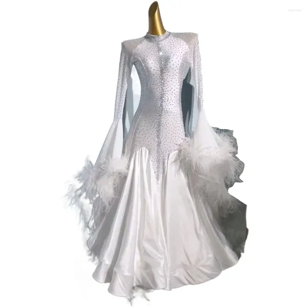 Robe de salle de bal haut de gamme, personnalisée, en fourrure de diamant, grand ourlet, valse, Tango, vêtements professionnels pour femmes adultes