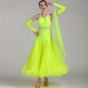 Vêtements de scène robe de bal robes de concours de danse pour la danse paillettes robe de valse vêtements Tango Rumba Costume259w
