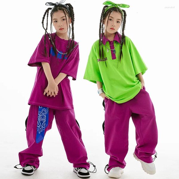 Stage Wear Ballroom Hip Hop Vêtements de danse pour enfants Filles Jazz Costume Lâche Coton Tops Pantalons Garçons Hiphop Kpop Performance Vêtements BL10362