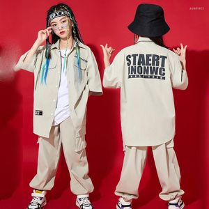 Stage Wear Ballroom Hip Hop Danse Rave Vêtements Pour Enfants À Manches Courtes Pantalon Lâche Kpop Tenues Jazz Performance Costumes DQS10076