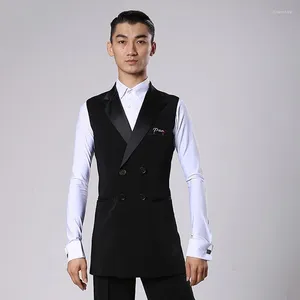 Stage Wear Ballroom Latin Dance Shirts Men Black Long Veat Coat Male Waltz Flamengo Cha Desse Competition Performance DNV11344