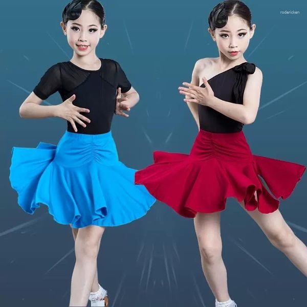 Ropa de escenario, vestido de baile latino con volantes para salón de baile, competencia para niñas, niños, Salsa Tango Cha para actuación, conjunto de falda de práctica