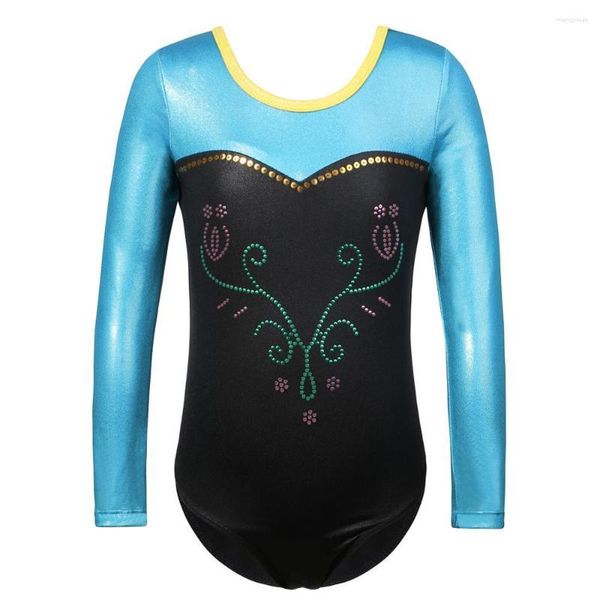 Stage Wear Baohulu 3-12 ans Filles Gymnastique Justaucorps Enfants Manches Longues Costume De Danse De Ballet Noir Bleu Paillettes Justaucorps Pour Enfant