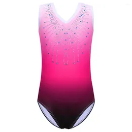 Portez de la scène Baohulu Kids Gymnastique Ternet de gymnastique One-pièce Gradient sans manches Couleur Ballet Bodys de danse diamant brillant pour fille