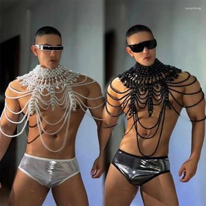 Stadiumkleding Bar Nachtclub Dj Rave Outfit Sexy Parels Borstketting Laser Slips Mannen Paaldanskleding Gogodanseres Kostuum XS6900