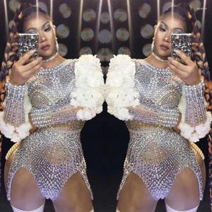 Stage Wear Bar Discothèque Femme Chanteuse DJ Performance Body Strass Combinaison Anniversaire Tenues Festival Vêtements Rave DWY6146