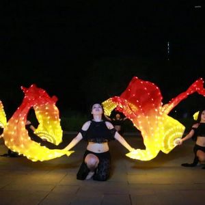 Accessoires de danse de ventre de ventre Veil de fans de soie à LED avec une performance d'entraînement rouge et jaune de 180 cm de long