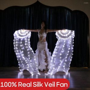 Vêtements de scène Accessoires de danse du ventre LED Éventail de voile de soie pour la danse 100 Costumes de pratique et de performance blancs