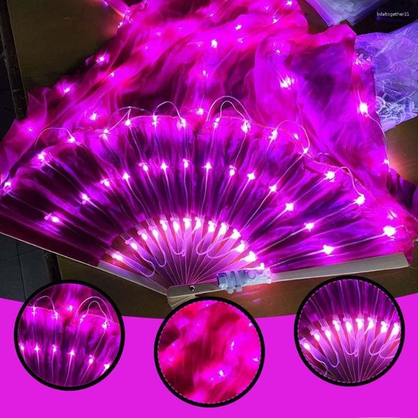 Vêtements de scène Accessoires de danse du ventre LED Éventail de voile de soie avec accessoires de performance de 180 cm de long Coloré Lumineux