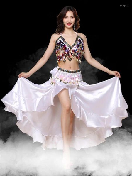 Etapa desgaste danza del vientre sujetador falda cintura cadena conjunto rendimiento traje largo carnaval disfraces adultos sari indien pour les