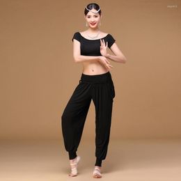 Stage Draag Belly Dance Dessen Modal Outfit Girls Yoga dames broek oefenen kostuum 2 pc's/set top en broek