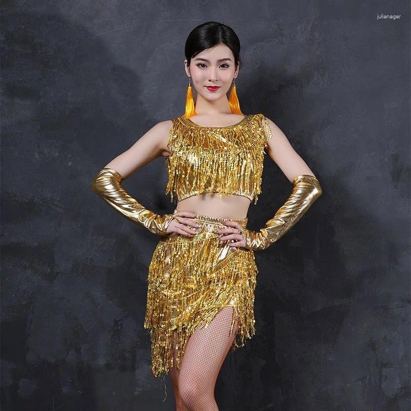 Bühnenbekleidung Bauch Tanzkleidung Anzug Frau Professionelle Kostüm Gold 2024 Sexy-Frauen
