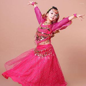 Vêtements de scène Costumes de danse du ventre Journée des enfants Manches longues Danse Performance professionnelle Compétition Costume Fille Bollywood H4592