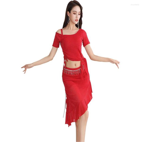 Costumes de danse de ventre de ventre de ventre ensemble pour les femmes dansant exercices Vêtements supérieurs jupe courte 2pcs Oriental Tenue