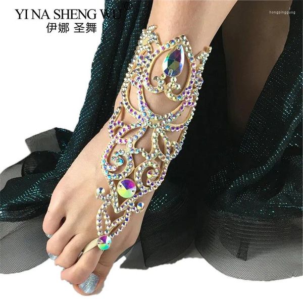 Etapa desgaste danza del vientre cristal pulsera de tobillo conjunto joyería para mujeres simple colorido Rhinestone dedo brazalete cadena decoración exagerada