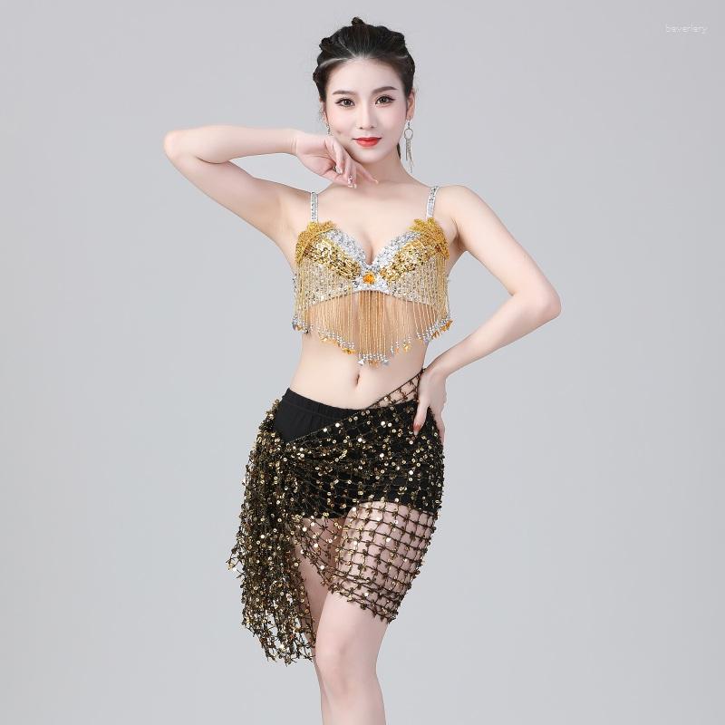 Stage Wear Belly Dance Hip Sjalf met kwastjes pailletten wrap rok muziek festival kleding rave buikdans kostuum Thailand/India/Arabische danser