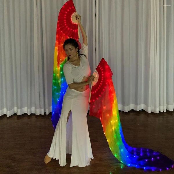 Vêtements de scène Danse du ventre LED Accessoires de ventilateur brillant Mode Fans de soie Femmes Lumière Danse Performance Accessoires Costumes