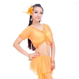 Stage Draag Belly Dance Practice Wrinkle Top Light Women Short Sheeves Dancers Clothing