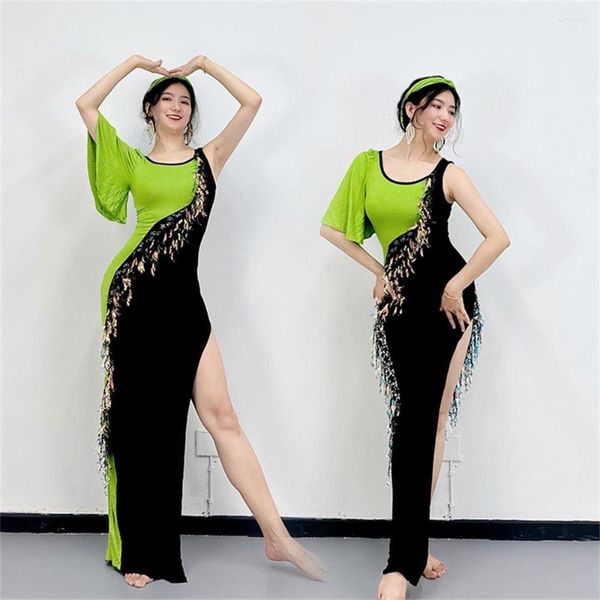 Stage Wear Belly Dance Robe 2023 Modal Golden Leaf Dress Baladi Folk Cane Oriental