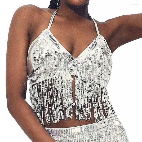 Stage Wear Belly Dance Sequin Fringe Top Discothèque Performance Halter Bra Accessoires