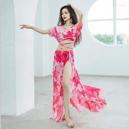 Stage Wear Belly Dance Set Oriental S Women Team Top Sexy Split Rok 2 -delige Dancer Performance Show Clothing
