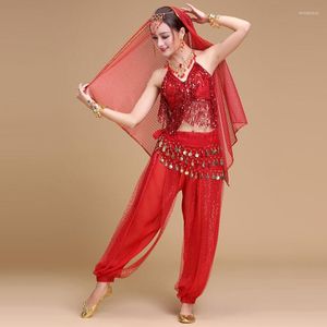 Vêtements de scène costume de danse du ventre haut pantalon voile couvre-chef femmes Sexy gland paillettes Costumes tenue carnaval Performance