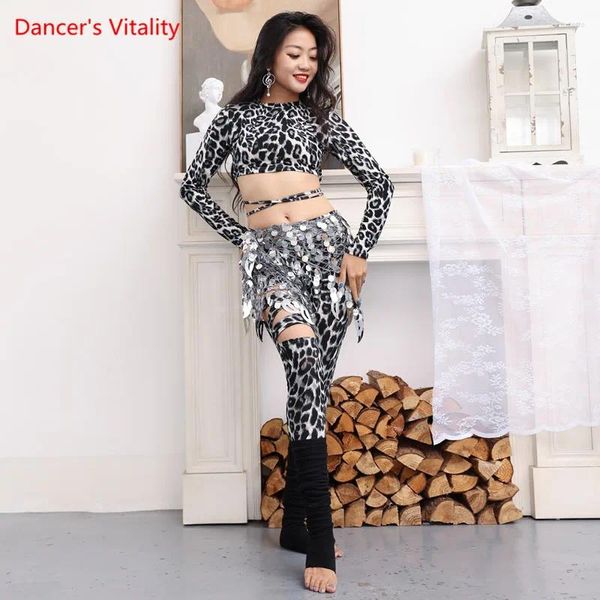 Vêtements de scène Haut ou pantalon de danse du ventre Chemise à col rond à manches longues Pantalon imprimé léopard Vêtements d'entraînement Femme Performance élégante Vêtements