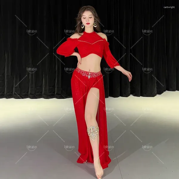 STAGE Wear Dance Top Jirt Set Practice Vêtements Sexy Femmes Long Suit Performance Oriental Professional Costume 2024