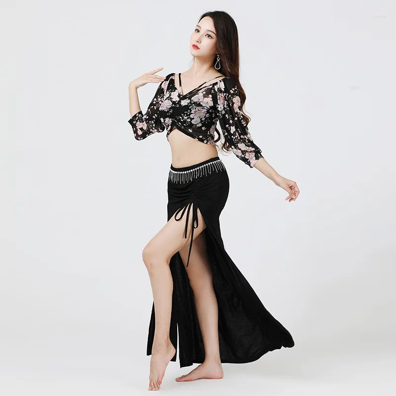 Sahne Giyim Göbek Dans Üst etek Set Uygulama Giysileri Uzun Elbise Performans Oriental Kostüm Seksi Kadın Karnaval Bellydance