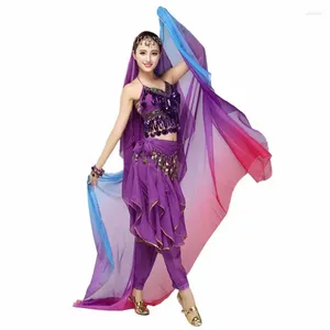 Vêtements de scène Voile de danse du ventre dégradé de couleur 220cm 120cm, écharpe de danse Bollywood en soie, châle arc-en-ciel, enveloppe faciale