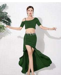 Falda superior elegante de gama alta para danza del vientre para mujer, ropa de práctica de 2 uds, traje de actuación Oriental Sexy de verano