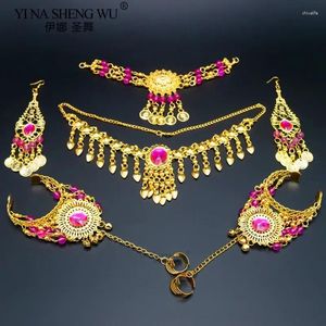 Vêtements de scène Accessoires de danse du ventre Ensemble Femmes Danse Strass Collier Boucles d'oreilles Bijoux Accessoire En Gros