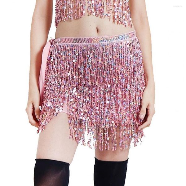 Vêtements de scène jupe de danse du ventre brillant Mini Style bohème exquis danse courte frangé brillant paillettes glands danseur