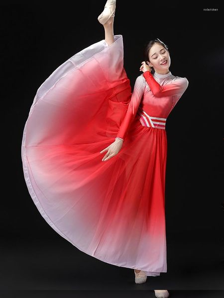 Scène porter grande jupe femme chinois traditionnel Yangko danse Costume rouge National Dancewear Oriental Fan Performance vêtements