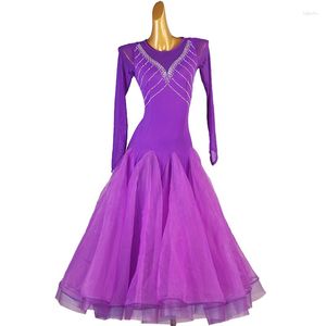 Robe de concours de danse de salon violet grande balançoire avec strass valse Costumes sociaux de Rumba robe de bal