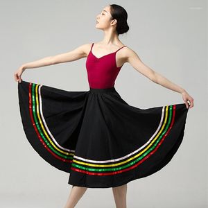 Vêtements de scène noir Flamenco jupe femmes filles 360 degrés espagnol gitane jupes ventre Dancewear Performance Costume Long DL9616
