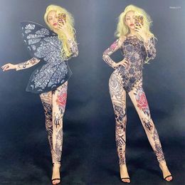 Stadiumkleding Zwart Volledige Diamant Vlinder Tattoo Jumpsuit Nachtclub Bar Zanger DJ Kostuum Show Outfit Vrouwen Rave Kleding DNV13444